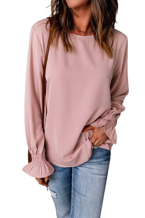 Crew Neck Ruffle Bubble Sleeve Top